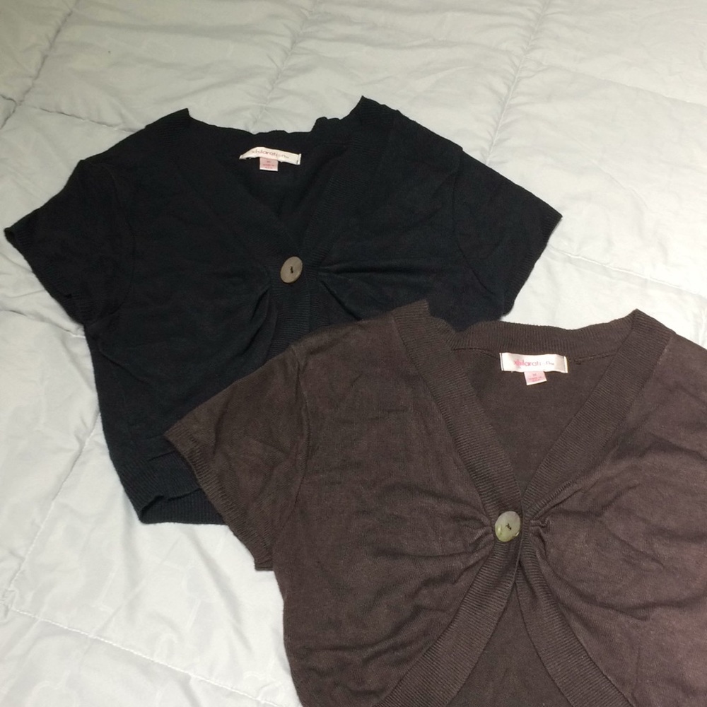 2 Black & Brown Bolero Crop Sweaters Shell Button